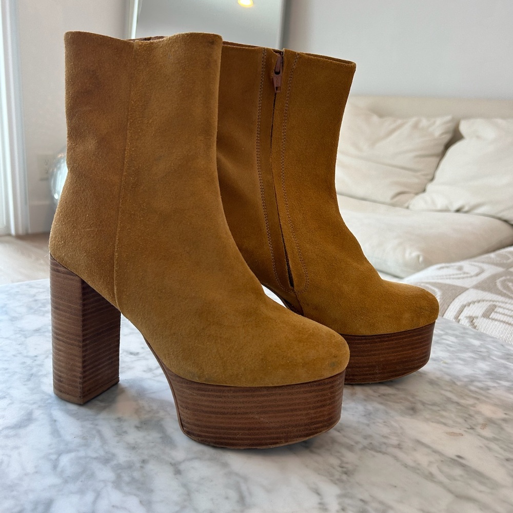 Free People Yellow/Wood Suede Heeled Boots